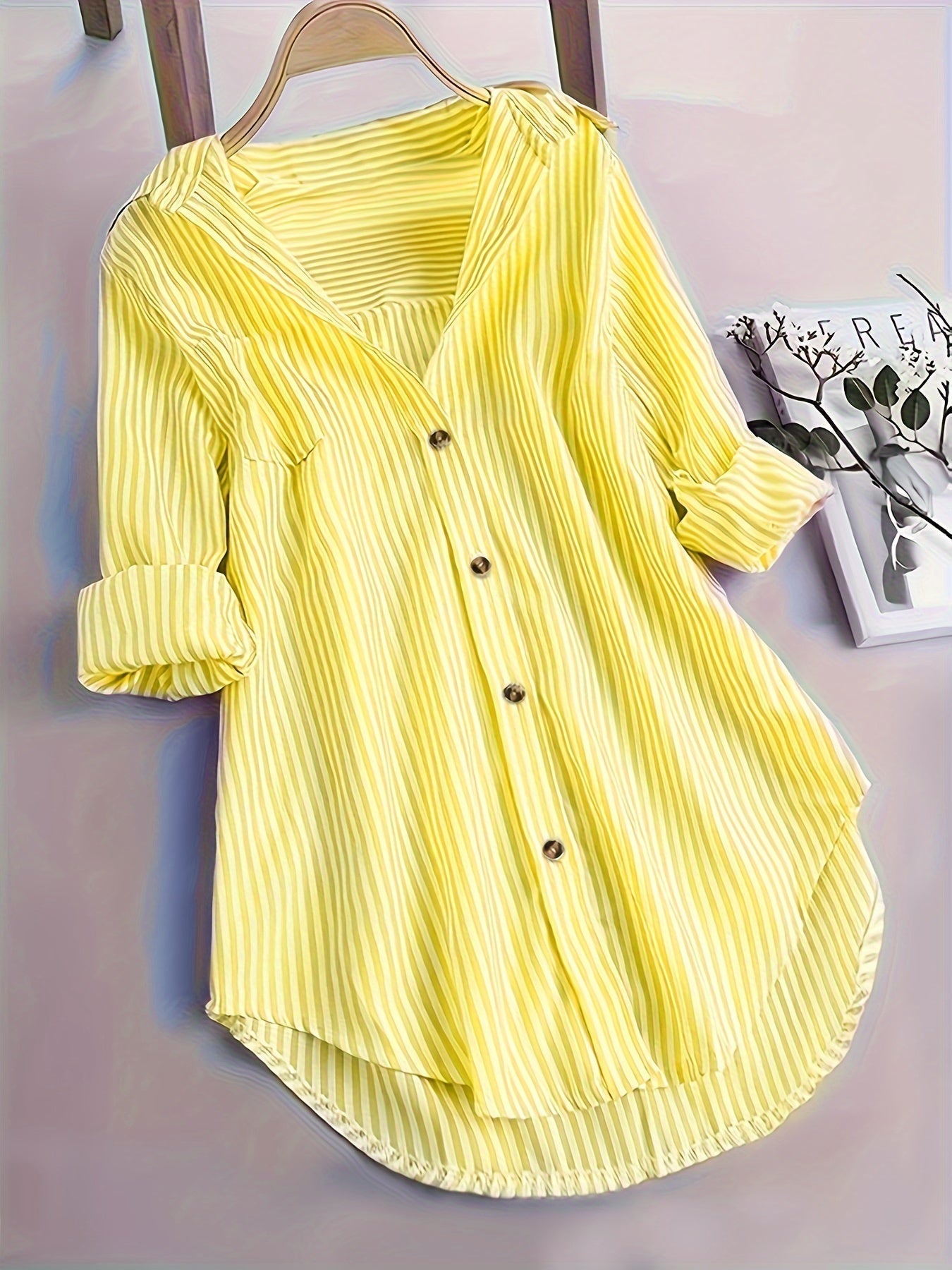 Penny | Striped Button-Down Hi-Low Blouse