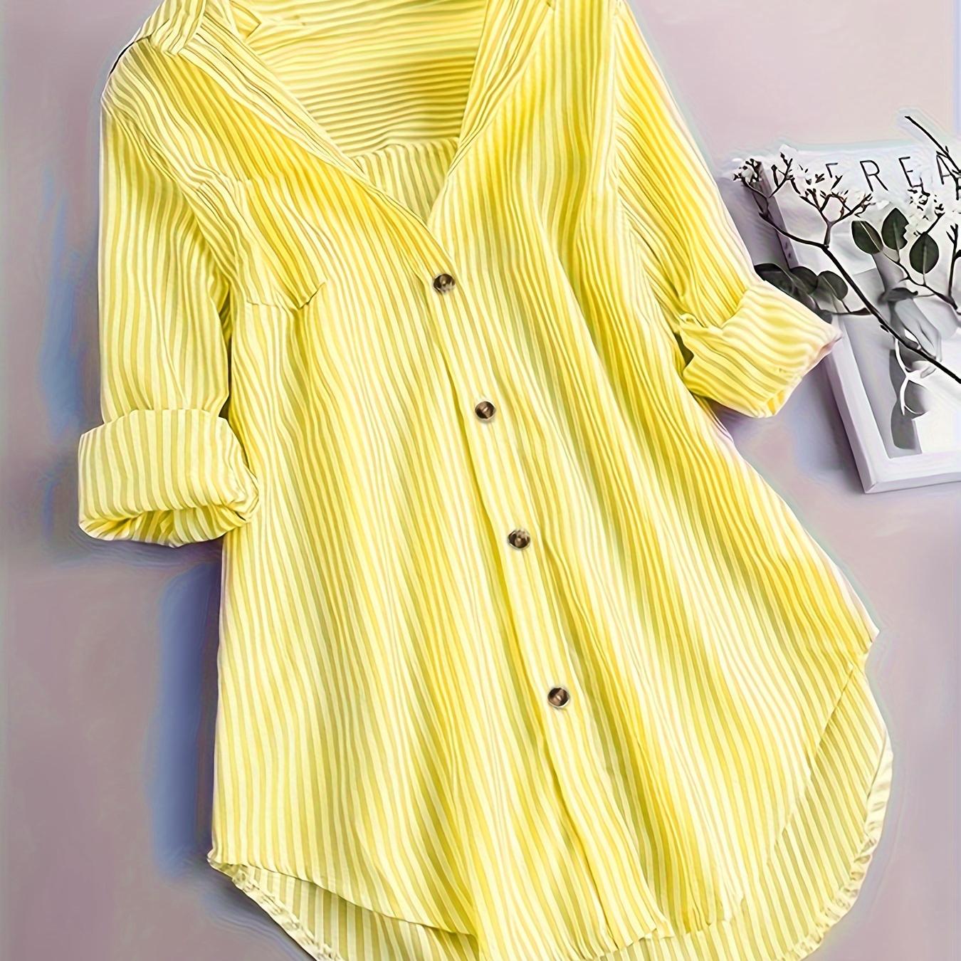 Penny | Striped Button-Down Hi-Low Blouse