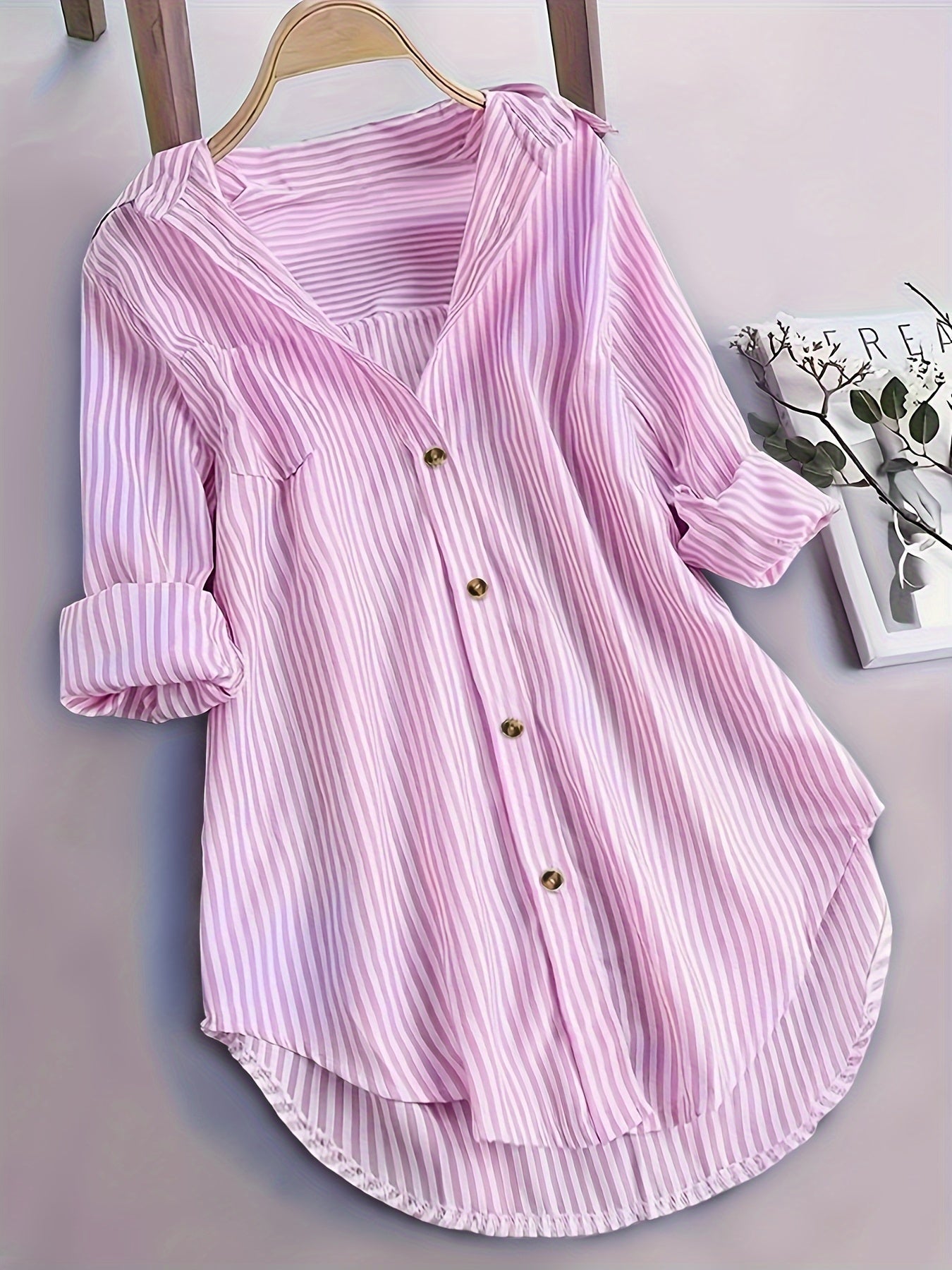 Penny | Striped Button-Down Hi-Low Blouse