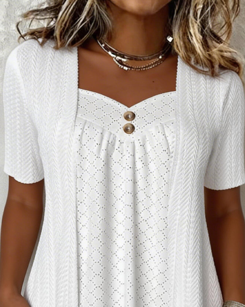 Carol | Faux Layered Square Collar Cutout Patchwork Shirt